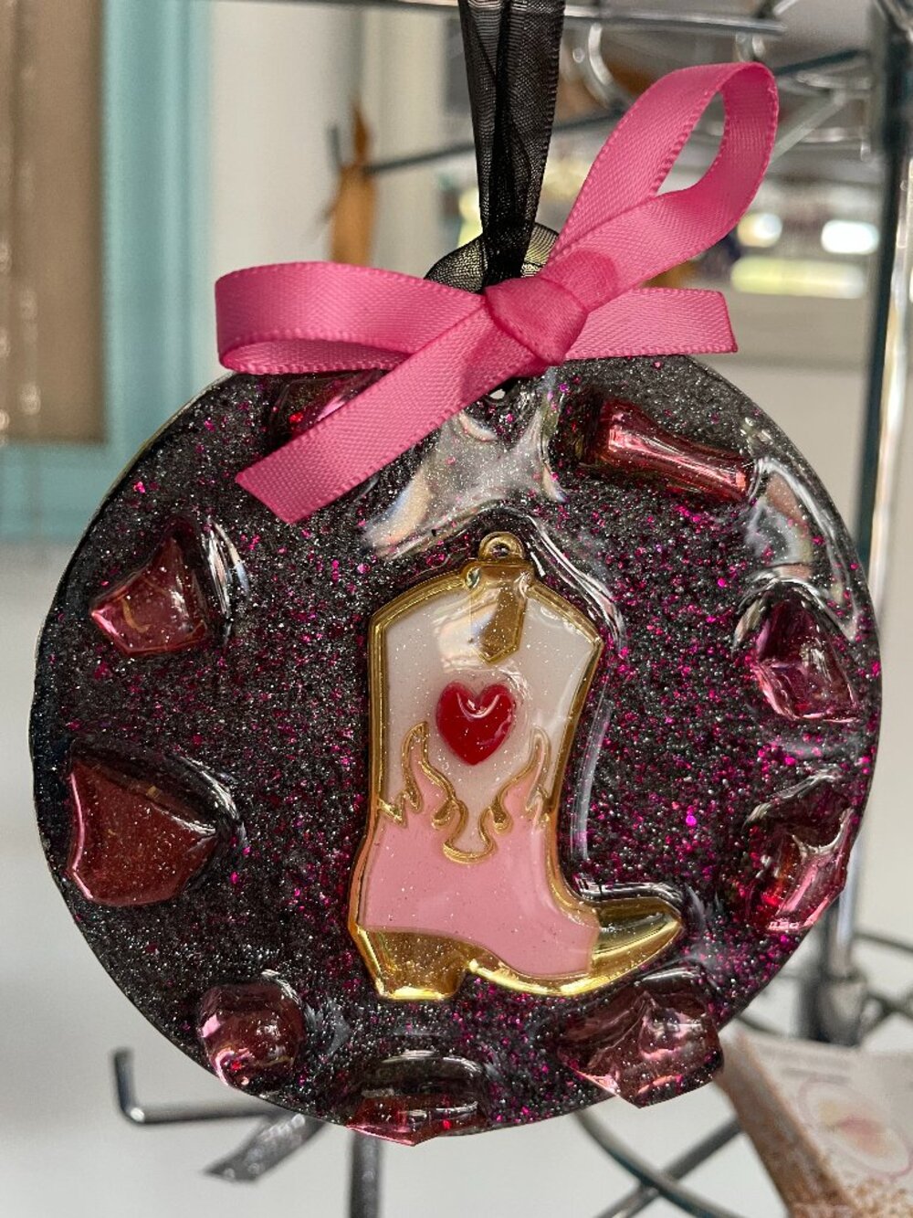 Cowgirl Handmade 3½" round resin ornament